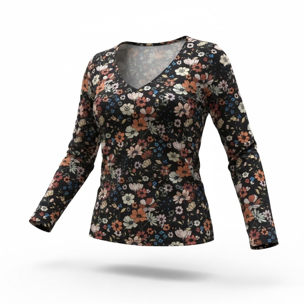 NWT SUNBS Graphic Shirts for Women V Neck Blouses Casual Soft Women Long Sleeve